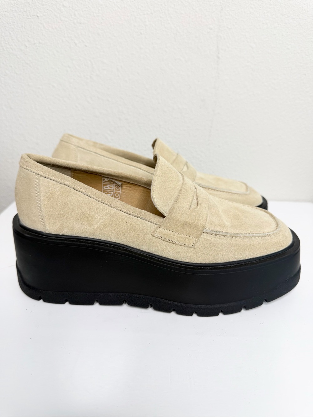 Free People Beige Suede Platform Lug Sole Penny Loafers Size 37